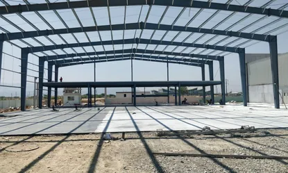 Interior view of a large-span steel frame